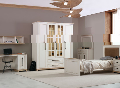 Weiße Schlafzimmer Einrichtung Textilbett Nachttische Wandschrank