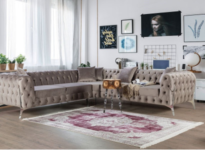 Geräumiges Ecksofa mit markanter Chesterfield-Steppung und stabilem Unterbau