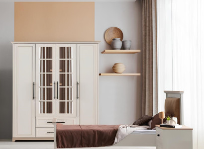 Weißes Jugendzimmer-Set Designer Bett Kleiderschrank Nachttisch