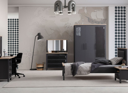 Graue Jungedzimmer Möbel Stilvolles Bett Designer Schrank Nachttisch