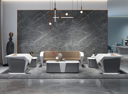 Exklusives Sofa-Set 3+1+1 mit Couchtisch in elegantem Braun.