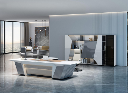 Schreibtisch und Büroschrank im modernen Design in Weiß