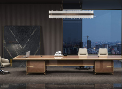 Eleganter großer Konferenztisch in Braun – perfekt fürs Büro