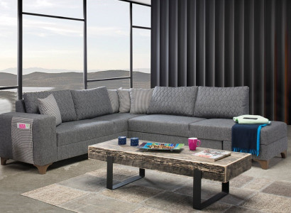Ergonomischer pflegeleichter Ecksofa in Hellgrau auf stabilen Holzbeinen
