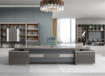 Eleganter Chef-Schreibtisch in Grau – modern, großzügig und repräsentativ