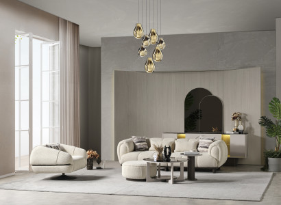 Sofa 3 Sitzer Sessel 2x Couchtisch HockerWohnzimmer Design Textil Stoff