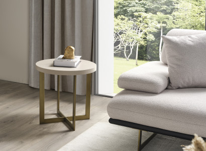 Couchtisch rund Beistelltisch Beige Wohnzimmertisch Sofatisch Holz Hochwertig