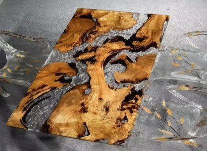 Luxuriöser Tisch aus Epoxidharz Goldene Akazie  Rechteckiger Tisch