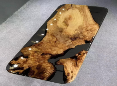 Moderner Tisch aus Epoxidharz, Stilvoller grau transparent, rechteckiger Tisch