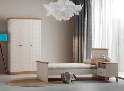 Stilvolle Komplette Einrichtung Einzelbett Nachttisch Kleiderschrank