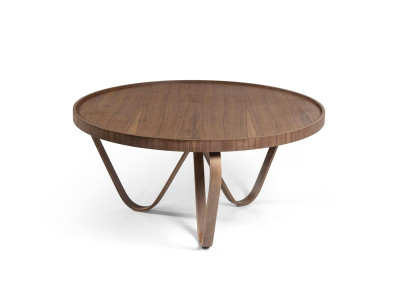 Runder Couchtisch mit geschwungenen Beinen und praktischer Umrandung