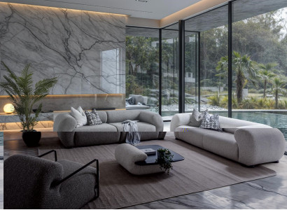 Grau-Weiße Wohnzimmer Sitzgarnitur Couchen Sessel Couchtisch -4tlg.