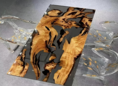 Moderner Tisch aus Epoxidharz Burmesische Goldakazie Rechteckiger Esstisch