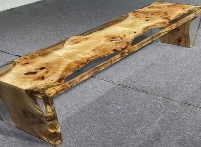 Luxuriöse Bank aus Eschenholz mit Epoxidharz, braun, moderne Bank