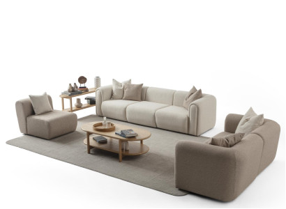Beiges Sofaset Wohnzimmer Designer Couchen Stilvoller Sessel -3tlg.