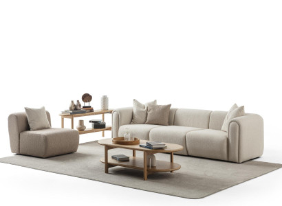 Moderne Beige Couchgarnitur Edler 4-Sitzer Polstersessel 2tlg Set