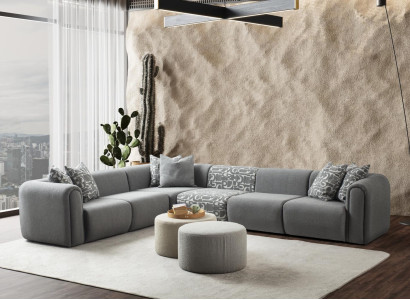 Graues Wohnzimmer Set Luxuriöses Ecksofa Designer Hocker Edle Möbel
