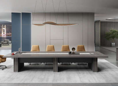 Moderner Konferenztisch für produktive Meetings und stilvolles Ambiente.