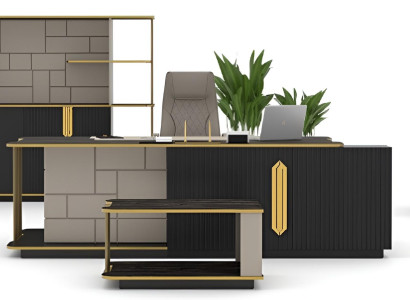 Luxuriöses Büro-Set designer Chefmöbel Schreibtisch Wandregal Tische