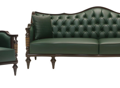 Klassische Grüne Chesterfield Garnitur Designer 3-Sitzer 2x Sessel