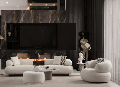 Designer Couchgarnitur Edler Stoffsessel Holz Couchtisch - 3tlg.