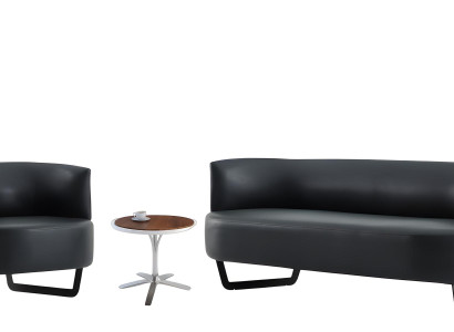 Schwarze Couchgarnitur Designer Leder 2-Sitzer 2x Ledersessel 3-tlg