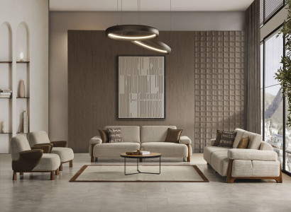 Beige Couchgarnitur Moderne Polstersofas Designer Textil Sessel