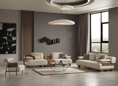 Elegante Beige Wohnzimmer Sitzgarnitur Moderne 2x 3-Sitzer Sessel