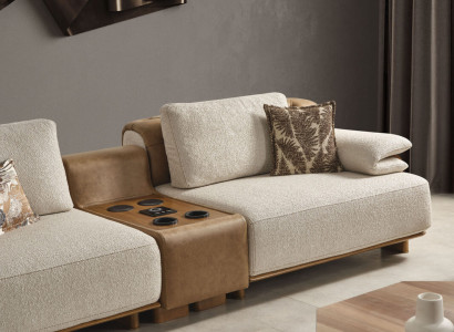 Elegante Beige Wohnzimmer Couch Moderner Dreisitzer Musikmodul