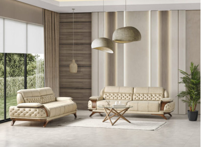 Moderne Beige Wohnzimmer Textil Couchgarnitur Designer Polstersofas