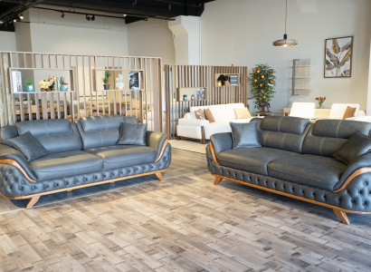 Graue Chestefield Garnitur Designer Ledersofas Luxuriöse Couchen