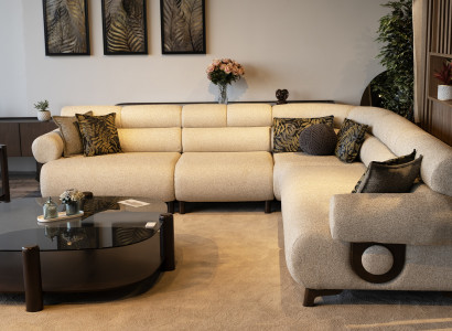 Stilvolles Beiges Ecksofa Wohnzimmer Textilcouch Komfort-Sofa