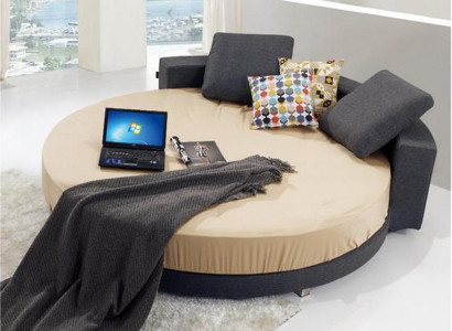 Graues Rundbett Designer Schlafzimemr Betten Luxus Polsterbetten