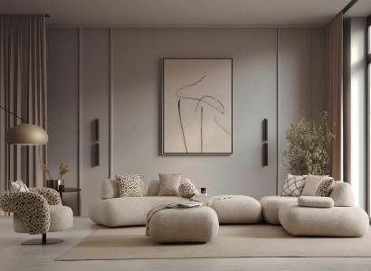 Luxuriöse Wohnzimmer Stoffgarnitur Sessel Stoffsofa Polsterhocker