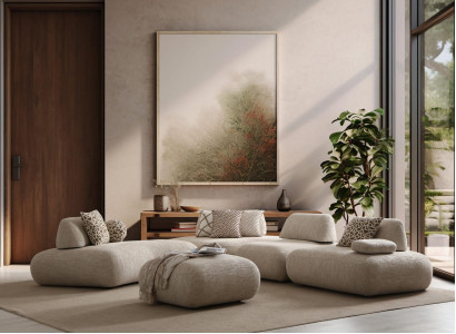 Beiges L-Form Sofa Designer Wohnzimmer Couch Eckcouch