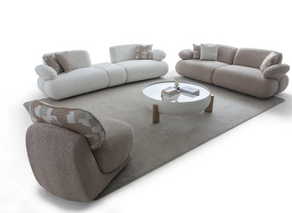 Helle Wohnzimmer Sitzgarnitur 3-Sitzer Sofas Edler Textil Sessel