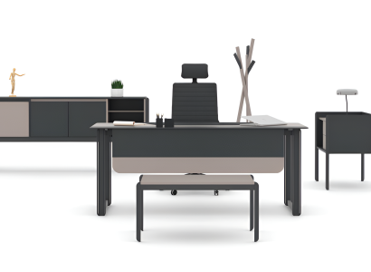 Schwarz-Beiges Büro-Set Edler Schreibtisch Designer Sideboard Tische
