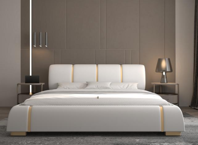 Exklusives Weißes Lederbett Designer Schlafzimmer Bettrahmen Möbel