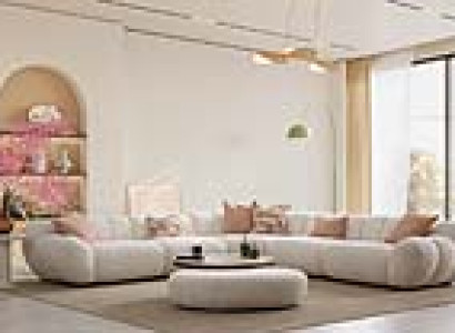 Weiße Couchgarnitur Ecksofa Couchtisch Beistelltisch Hocker 4tlg.