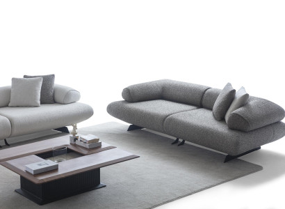 Graues Wohnzimmer Set Moderne Sitzcouch Designer Holztisch 2tlg.