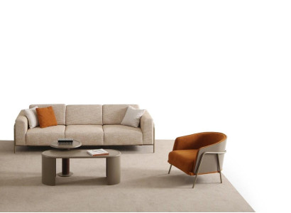 Beiges Wohnzimmer-Set Luxus 3-Sitzer Stoffsessel Couchtisch - 3tlg.