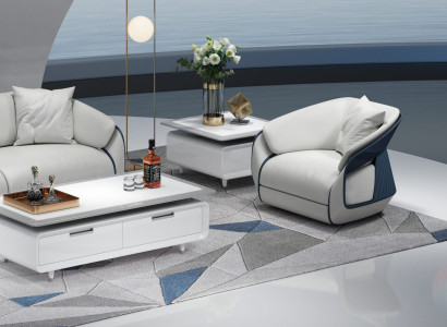 Komfortabler Sessel in Weiß-Blau für jedes Interieur.