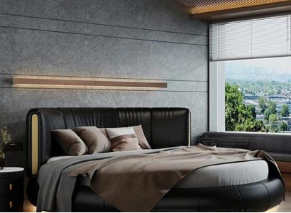 Designer Schwarzes Rundbett Beleuchtungsbett Luxuriöses Textilbett