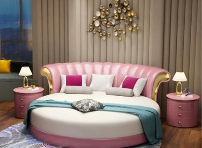 Schlafzimmer Rundbett Stilvolles Rosa Bett Doppelbett LED-Betten