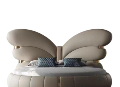 Designer Beiges Doppelbett Edle Schlafzimmer Betten Textilbett