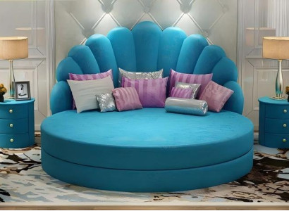 Blaues Textilbett Designer Rundbett Schlafzimmer Luxuriöse Betten