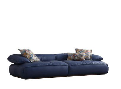 Elegantes Blaues Ledersofa Wohnzimmer Couchen Polstersofa