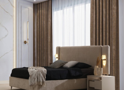 Moderne Schlafzimmer Garnitur Polsterbett 2x Holz Nachttische