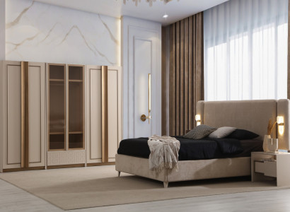 Komplettes Schlafzimmer Set Designer Textilbett Nachttische Schrank