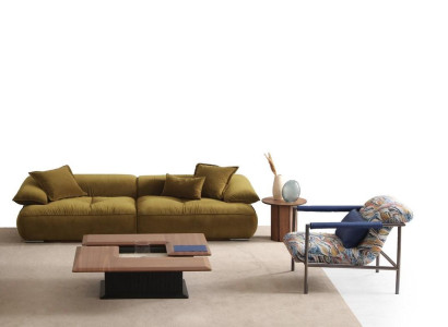Moderne Wohnzimmer Möbel Stoffsofa Luxus Sessel Holz Couchtisch